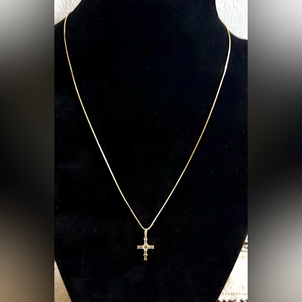 Gold Sterling Silver Necklace 14K Gold Cross